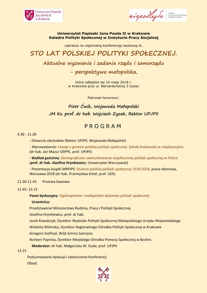 Zaproszenie Na Konferencję Naukową Pt Sto Lat Polskiej Polityki