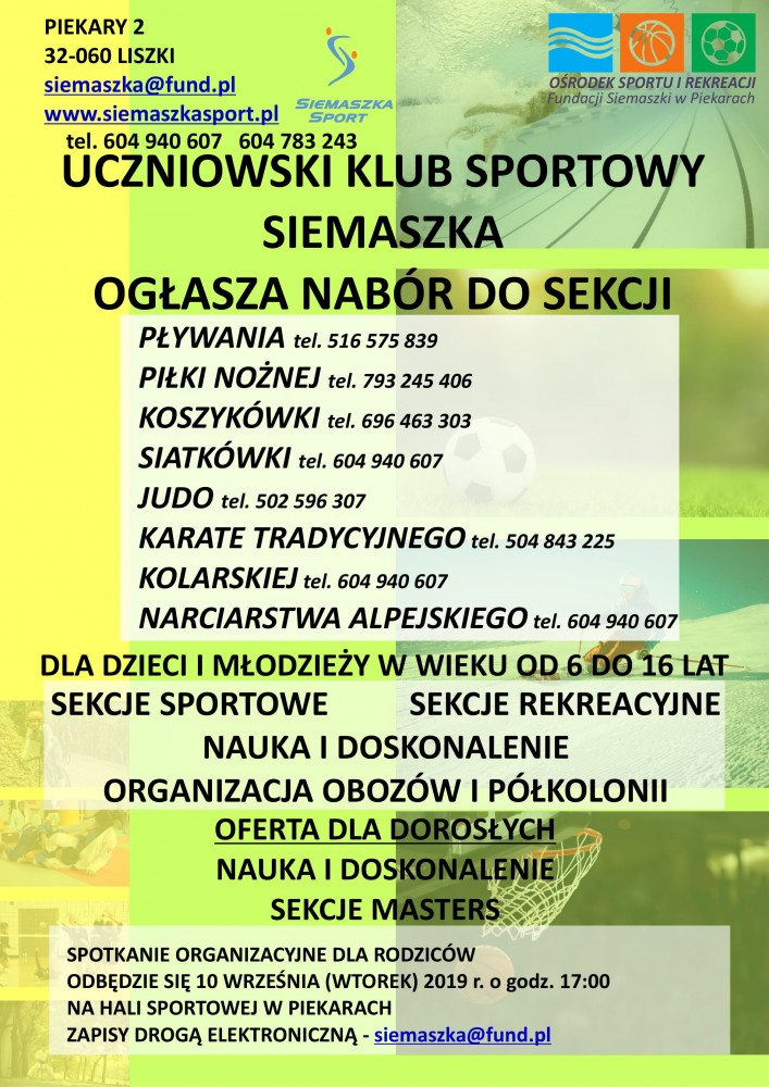 Uczniowski Klub Sportowy Siemaszka ogłasza nabór!
